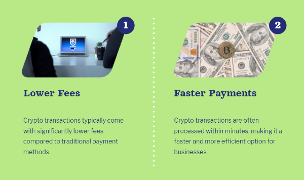 Infographic showing lower fees and faster payments