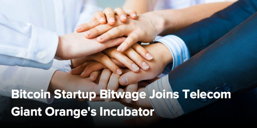 (CoinDesk) Bitcoin Startup Bitwage Joins Telecom Giant Orange's Incubator